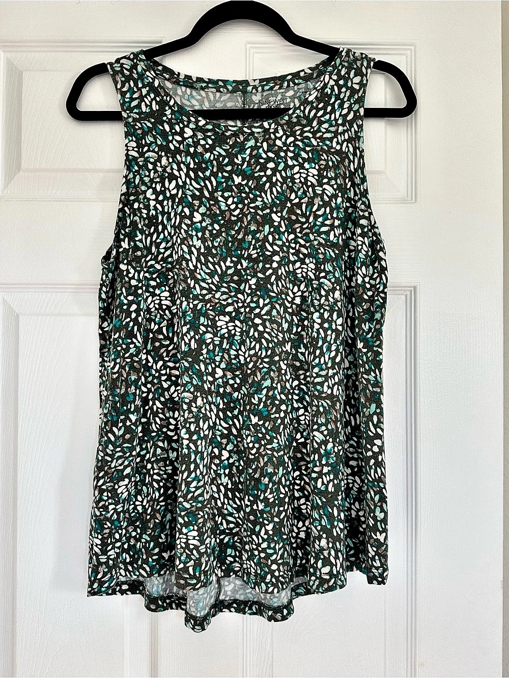 Nine West Soft Spun Abstract Print Tank Top Black Teal Size Large